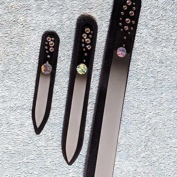 🆕SET OF 3 Black Nail Files - W/BEAUTIFUL SWAROVSKI CRYSTALS - MULTIPLE COLORS - Picture 3 of 11